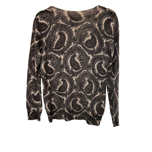 Talbots Womens M Pure Italian Merino Wool Pullover Sweater Paisley V Neck Soft - Picture 2 of 4